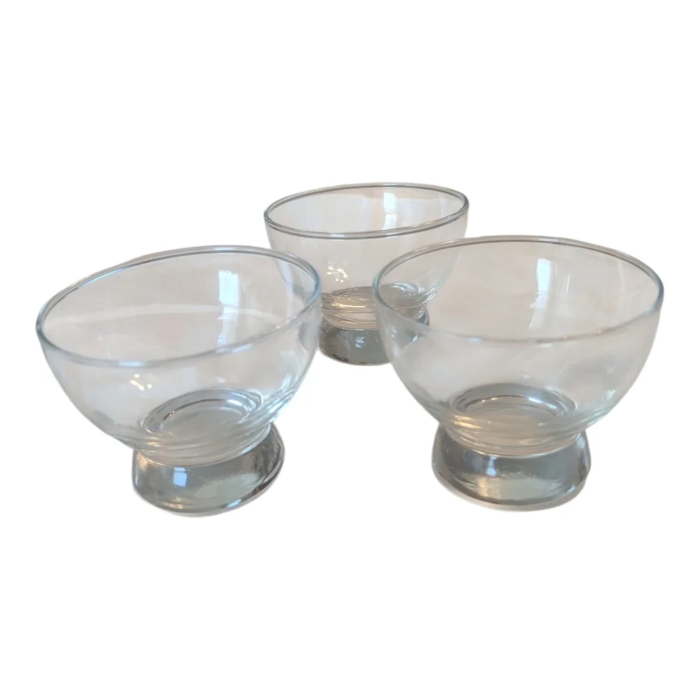 Set Of 3 Vintage 50s Swedish Modern Clear Glass Stemmed Dessert Ice Cream Cups
